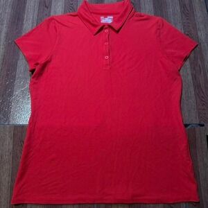 Under Armour Red Women's Heat Tech Sportswear Fitted Polo Button Shirt XL